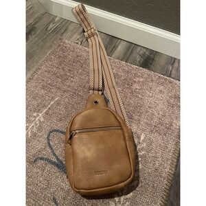 Telena Sling Vegan Leather Shoulder Bag Brown White Brown Strap